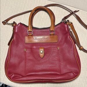 Dooney & Bourke Red Pebbled Leather Satchel with Tan Trim